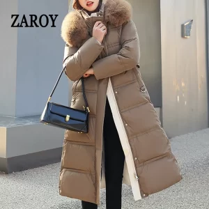 ZAROY Luxury Fur Hooded Parkas Long Jackets Winter Warm Down Cotton Overcoat Casual Loose X-long Outerwear Design Puffer кур