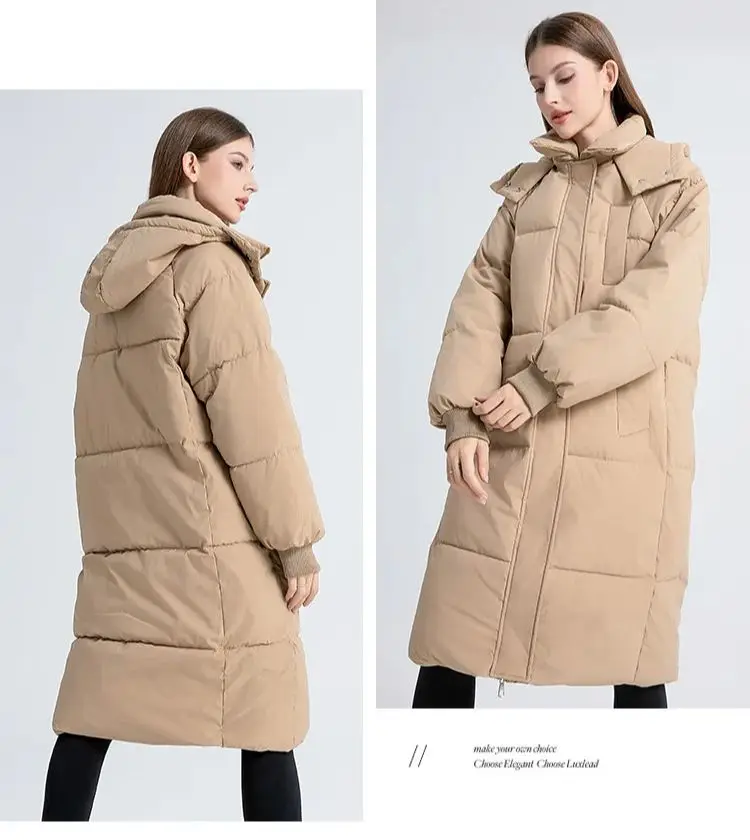 ZAROY Women Puffer Overcoat Cotton-padded Long Coats Winter Thick Warm Pocket Zipped Loose Casual Hooded Jackets куртка ж - Image 4