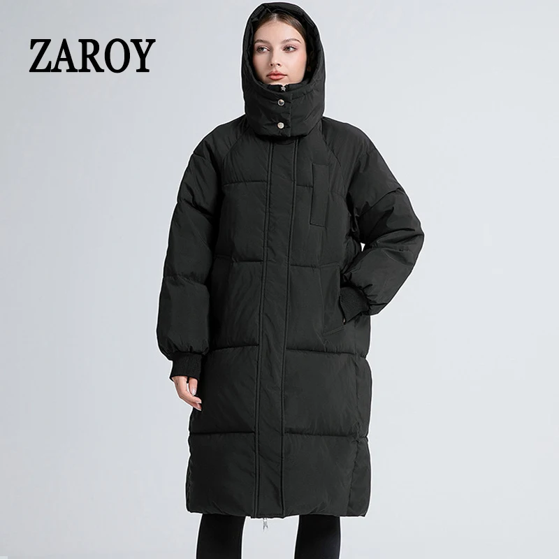 ZAROY Women Puffer Overcoat Cotton-padded Long Coats Winter Thick Warm Pocket Zipped Loose Casual Hooded Jackets куртка ж - Image 2